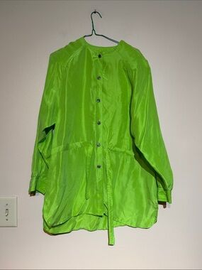 Chaus 100 % silk Neon Green Drawstring Utility Jacket